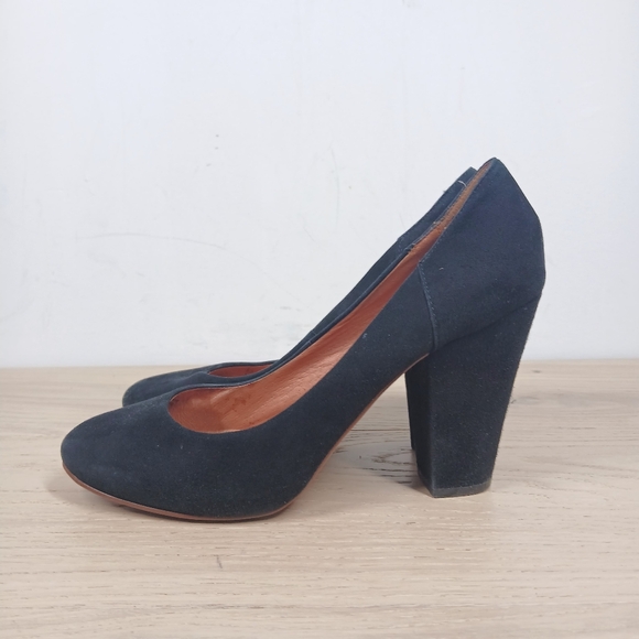 Madewell Shoes - Madewell Black Leather Round Toe Block Heel Classic Office Dress Pumps 421